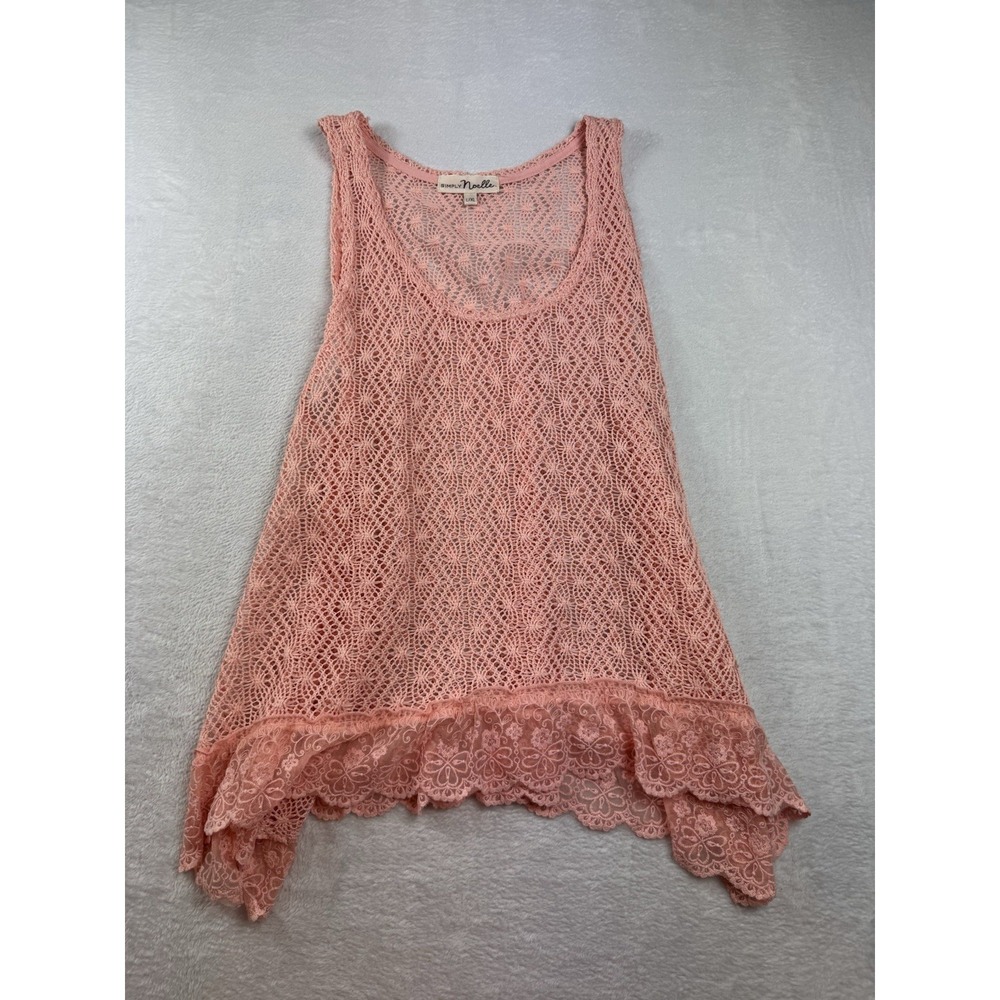 Simply Noelle Women's L Crochet Lace Tank Top Coral Pink Floral Fairy Cotton Y2K